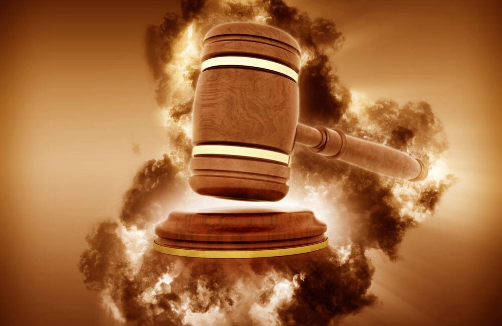 3D render of a gavel image with a stormy effect