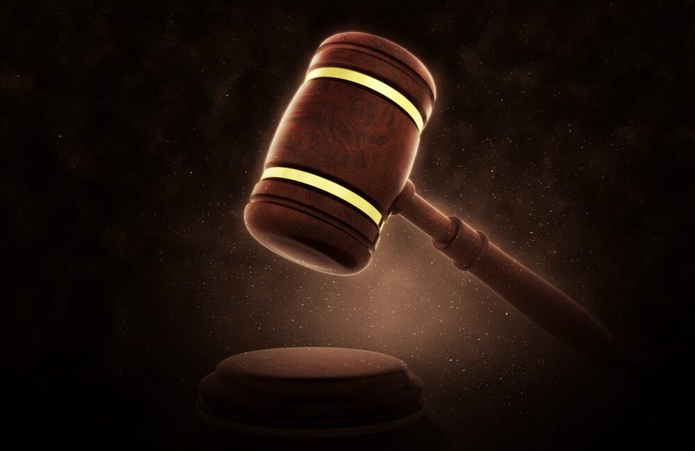 3D render of a gavel on a dramatic background